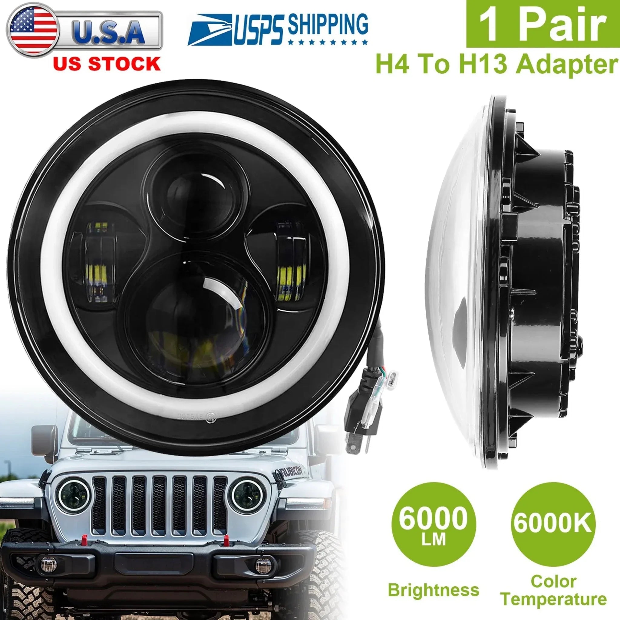 Jeep Wrangler 6000LM Round LED Headlight - Clinch River Fishing USA