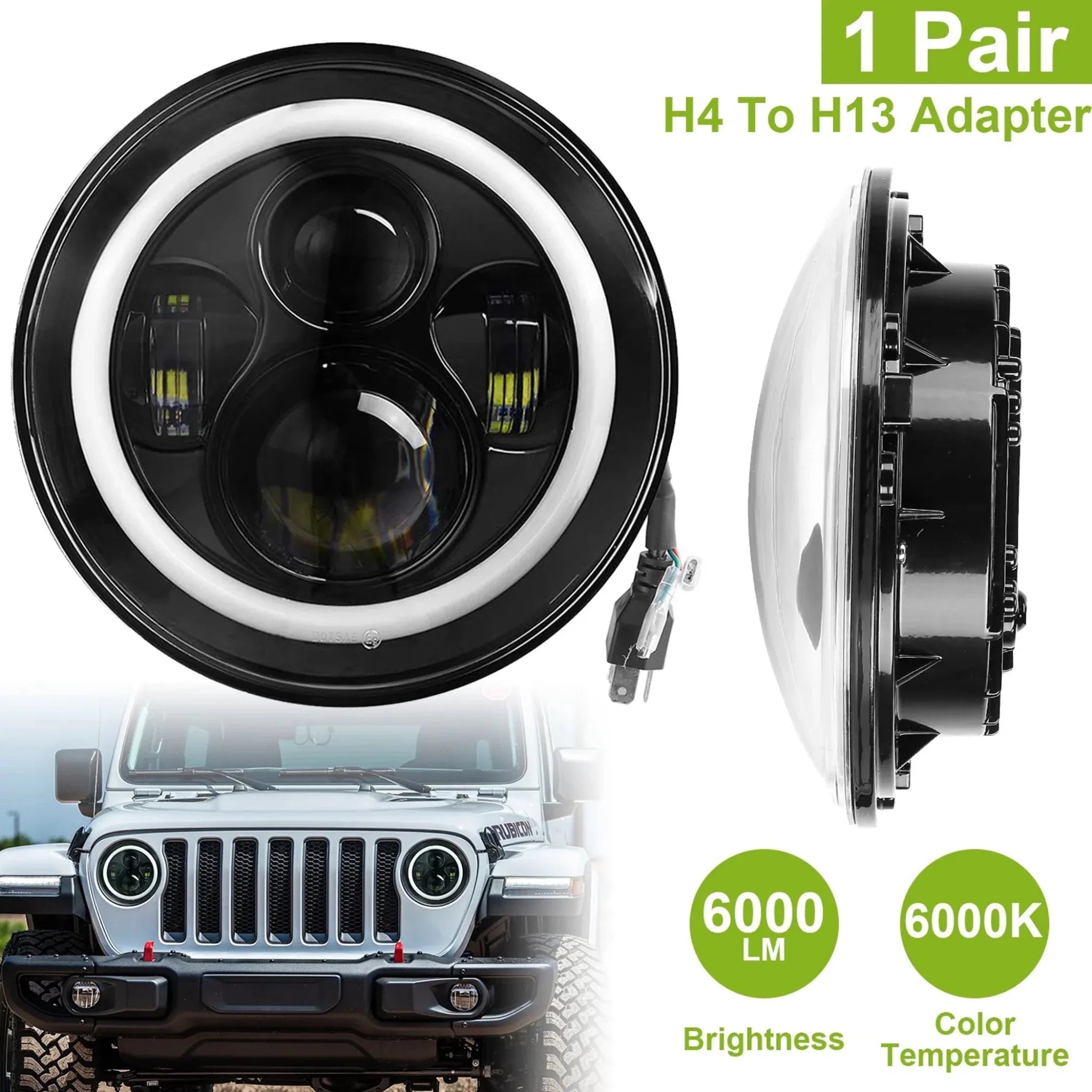 Jeep Wrangler 6000LM Round LED Headlight - Clinch River Fishing USA
