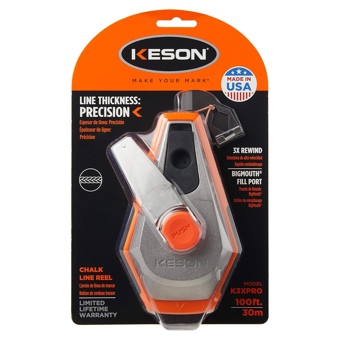 Keson Chalk Line Reel with 3X Rewind - 100 ft. - Clinch River Fishing USA