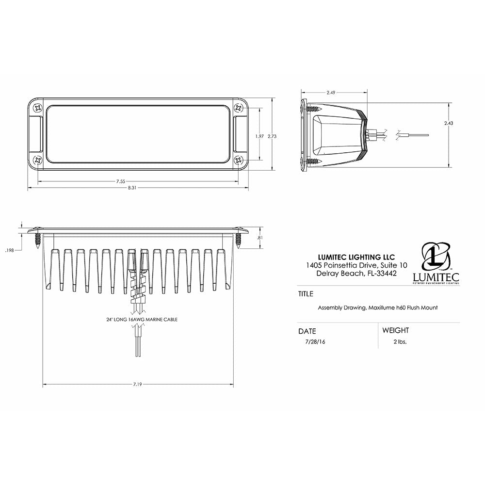 Lumitec Maxillumeh60 - Flush Mount Flood Light - White Housing - White Dimming - Clinch River Fishing USA