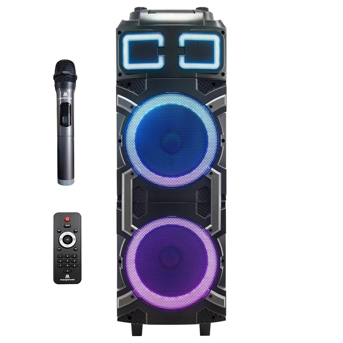 Maxpower 2 x 10"Karaoke Trolley Speaker with X - BASS Bluetooth & Rechargeable Battery - Clinch River Fishing USA