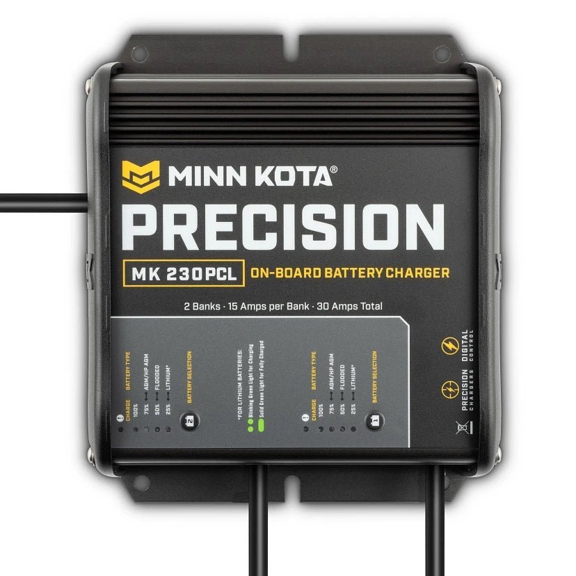 Minn Kota MK230PCL Precision Charger 2 Bank 15 Amps With 8.5ft AC Power Cable - Clinch River Fishing USA