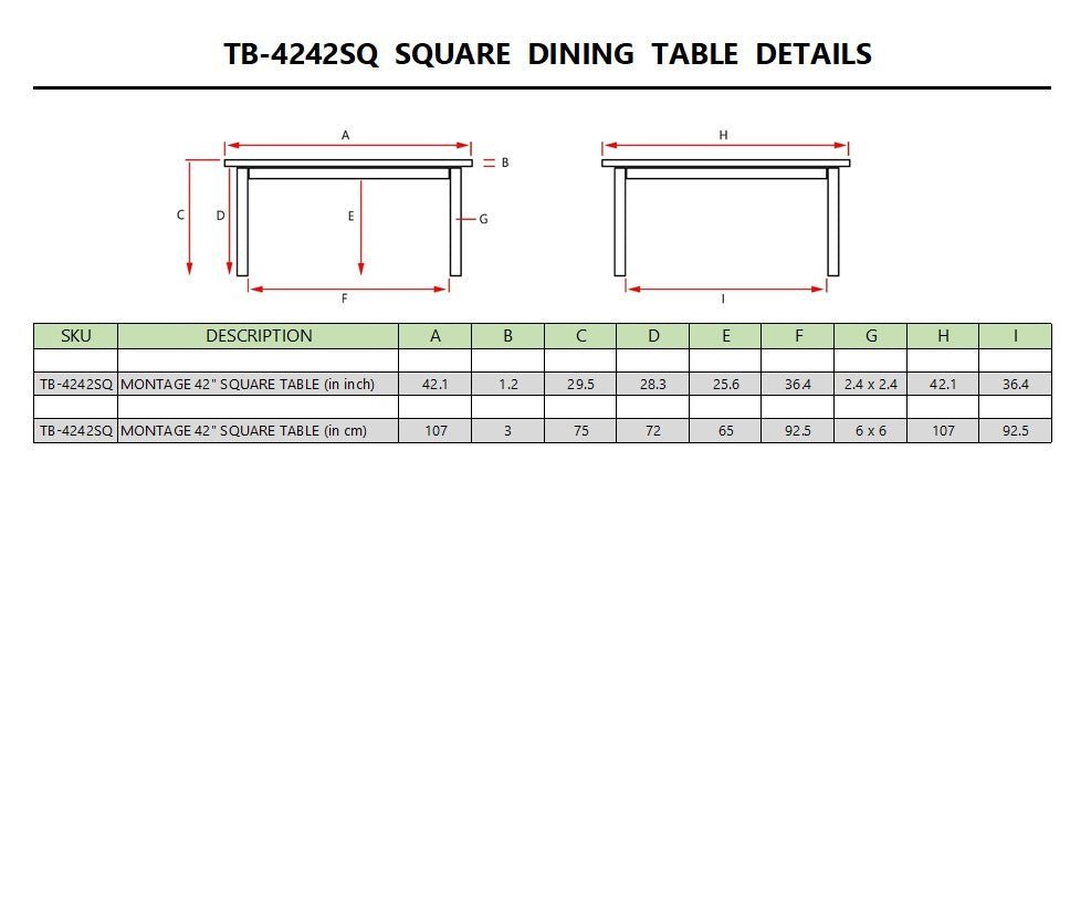 MONTAGE 42″ SQUARE TABLE - Clinch River Fishing USA
