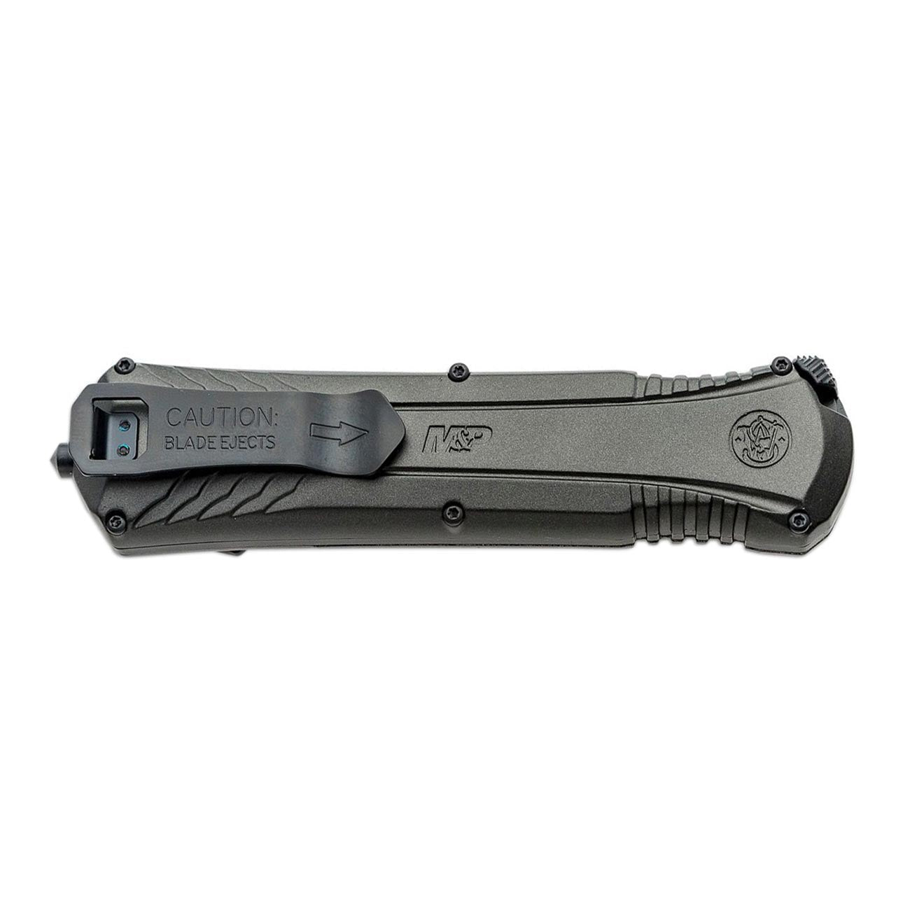 M&P Serrated 3.5" OTF Assisted - Open Knife (Black/Gray) - Clinch River Fishing USA
