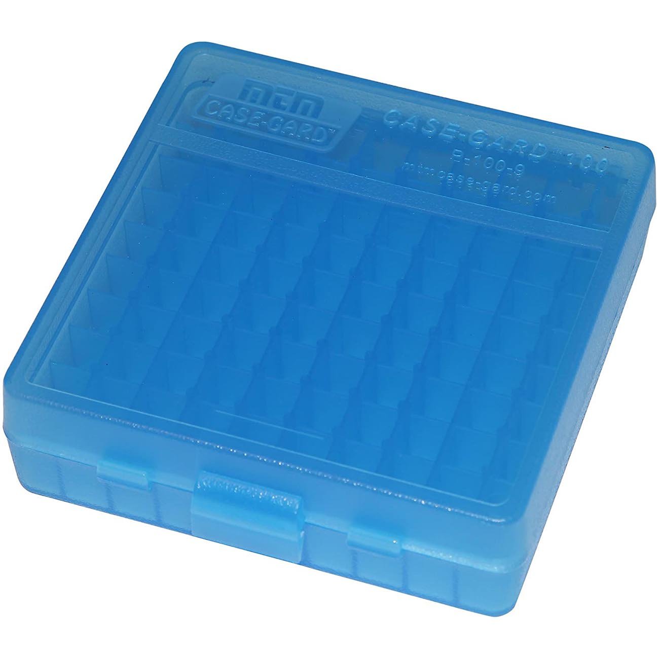 MTM Ammo Box 100 Round Flip-Top 9mm 380 ACP Clear Blue - Clinch River Fishing USA