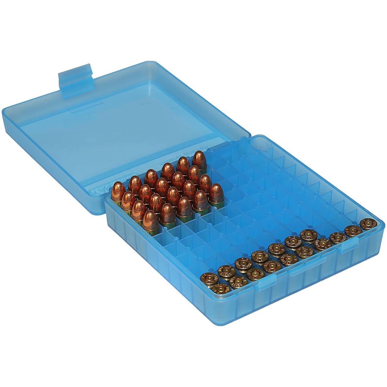 MTM Ammo Box 100 Round Flip-Top 9mm 380 ACP Clear Blue - Clinch River Fishing USA