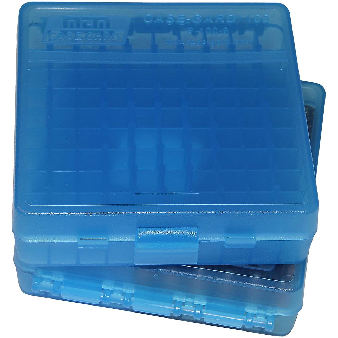 MTM Ammo Box 100 Round Flip-Top 9mm 380 ACP Clear Blue - Clinch River Fishing USA