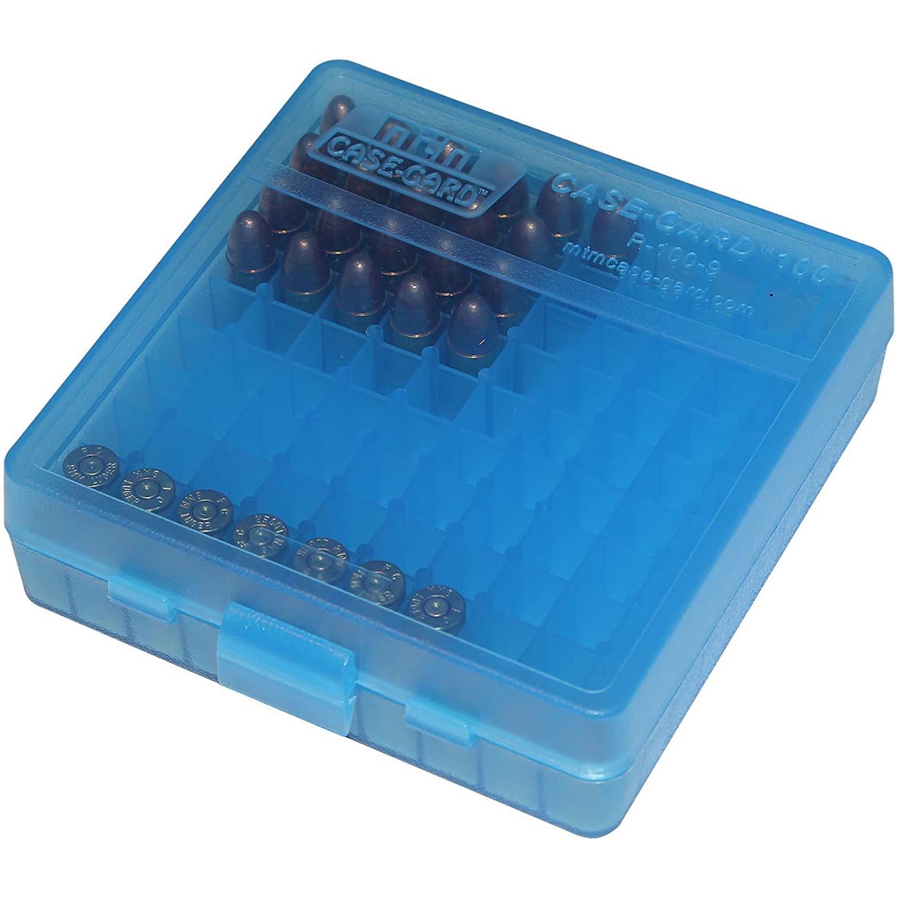 MTM Ammo Box 100 Round Flip-Top 9mm 380 ACP Clear Blue - Clinch River Fishing USA