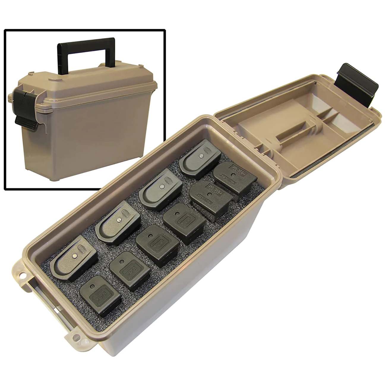 MTM Tactical Mag Can -for 10 Double Stacked Handgun Mags Dark Earth - Clinch River Fishing USA