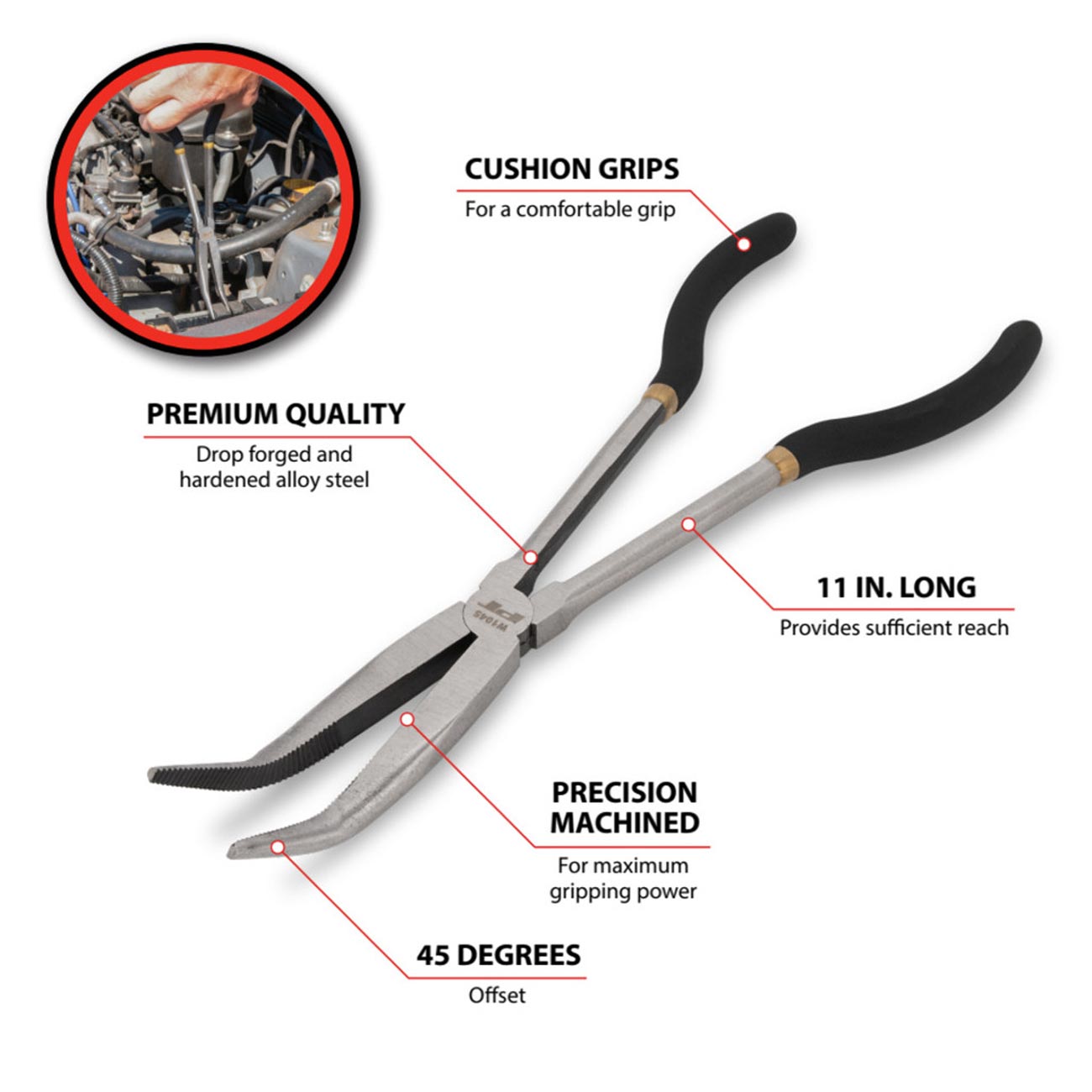 Performance Tool 11" Long Handle 45-Degree Bent Nose Pliers - Clinch River Fishing USA