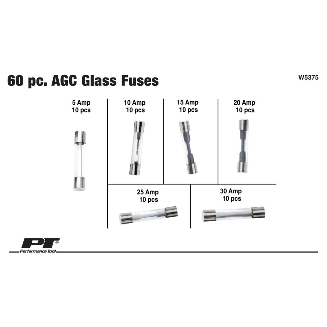 Performance Tool Assorted AGC Glass Fuse Assortment (5A to 30A) in a Clear Plastic Case (60 Pieces) - Clinch River Fishing USA