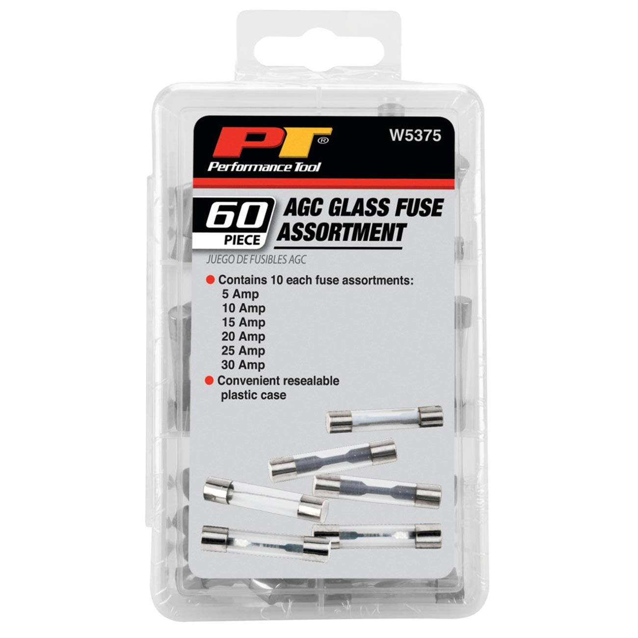 Performance Tool Assorted AGC Glass Fuse Assortment (5A to 30A) in a Clear Plastic Case (60 Pieces) - Clinch River Fishing USA