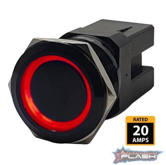 PLASHLIGHTS Marine Push Button Switch - Red LED - 20a - Black Anodized-Momentary | PL22BLK-M-RD
