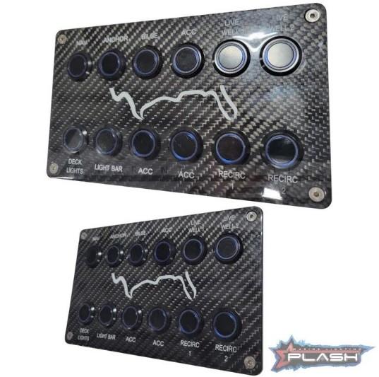 PLASHLIGHTS Marine Push Button Switch - Blue LED - 20a -Black Anodized- Momentary | PL22BLK-M-BL - Clinch River Fishing USA