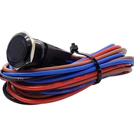 PLASHLIGHTS Marine Push Button Switch - Blue LED - 20a -Black Anodized- Momentary | PL22BLK-M-BL - Clinch River Fishing USA