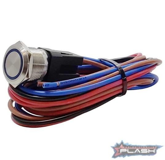 PLASHLIGHTS Marine Push Button Switch - Blue LED - 20a - Stainless Steel - Momentary | PL22SS-M-BL - Clinch River Fishing USA