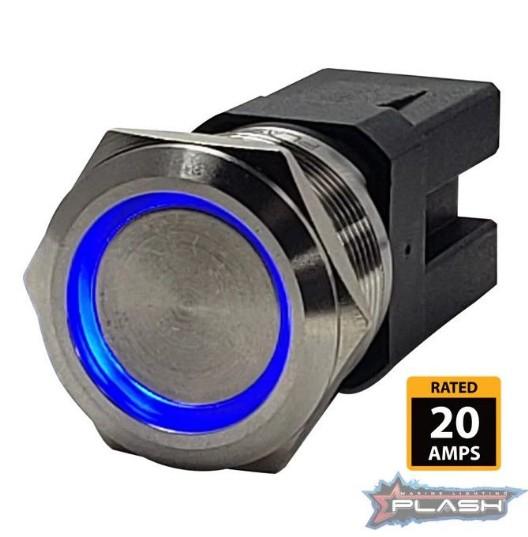 PLASHLIGHTS Marine Push Button Switch - Blue LED - 20a - Stainless Steel - Momentary | PL22SS-M-BL - Clinch River Fishing USA