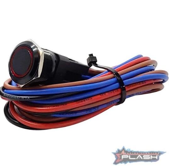 PLASHLIGHTS Marine Push Button Switch - Red LED - 20a - Black Anodized- On/Off - Latching | PL22BLK-L-RD - Clinch River Fishing USA