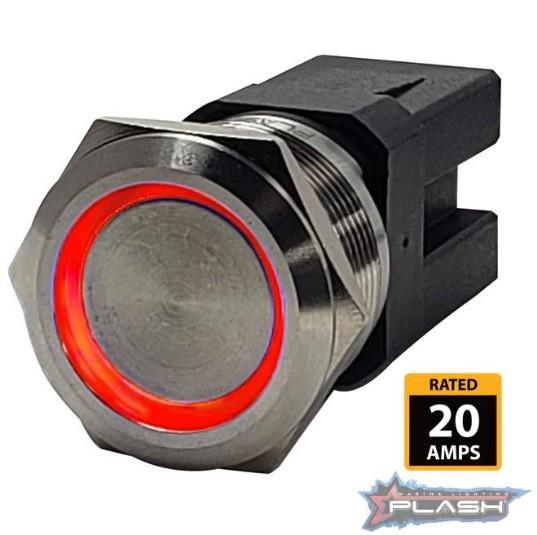PLASHLIGHTS Marine Push Button Switch - Red LED - 20a - Stainless Steel - Momentary | PL22SS-M-RD *ON SALE WHILE SUPLIES LAST* - Clinch River Fishing USA
