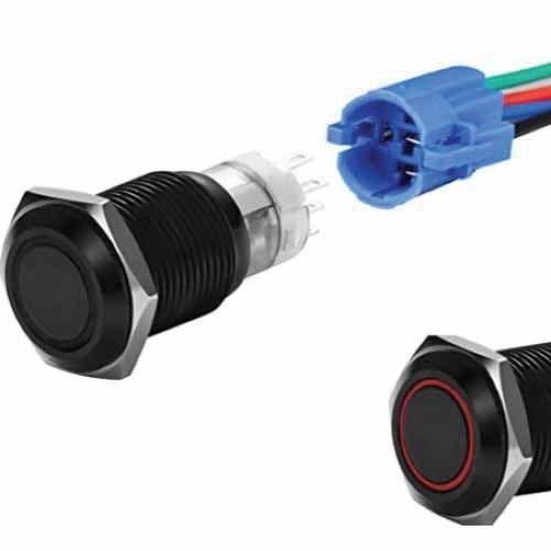 PLASHLIGHTS Push Button Illuminated Switch - Ip67 - Red - Black Anodized - Momentary | PL22S-M-12VR-BLK - Clinch River Fishing USA