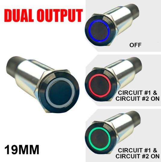 PLASHLIGHTS REVERT Harsh Environment 19MM 3 Color Dual Output Push Button Switch - Black | HPBS-DO-19-BLK-M - Clinch River Fishing USA