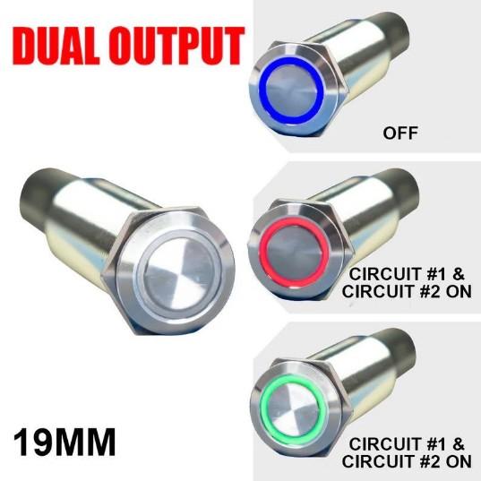 PLASHLIGHTS REVERT Harsh Environment 19MM 3 Color Dual Output Push Button Switch - Stainless Steel | HPBS-DO-19-SS-M - Clinch River Fishing USA