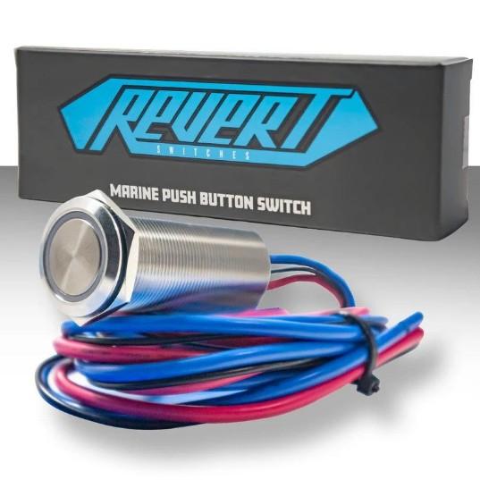 PLASHLIGHTS REVERT Harsh Environment 19MM Dual Color Push Button Momentary Switch - Stainless Steel | HPBS-19-SS-M - Clinch River Fishing USA