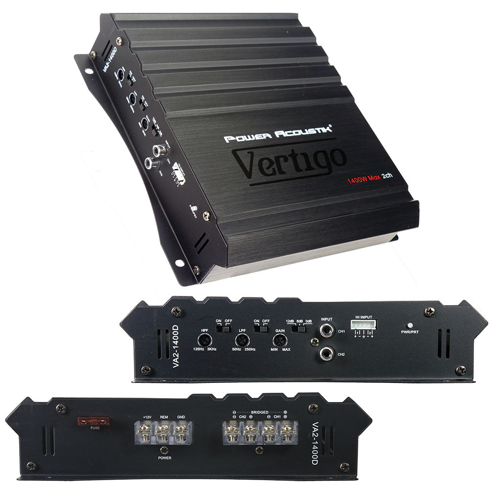 Power Acoustik Vertigo Series 2 Channel Amplifier 1400W Max - Clinch River Fishing USA
