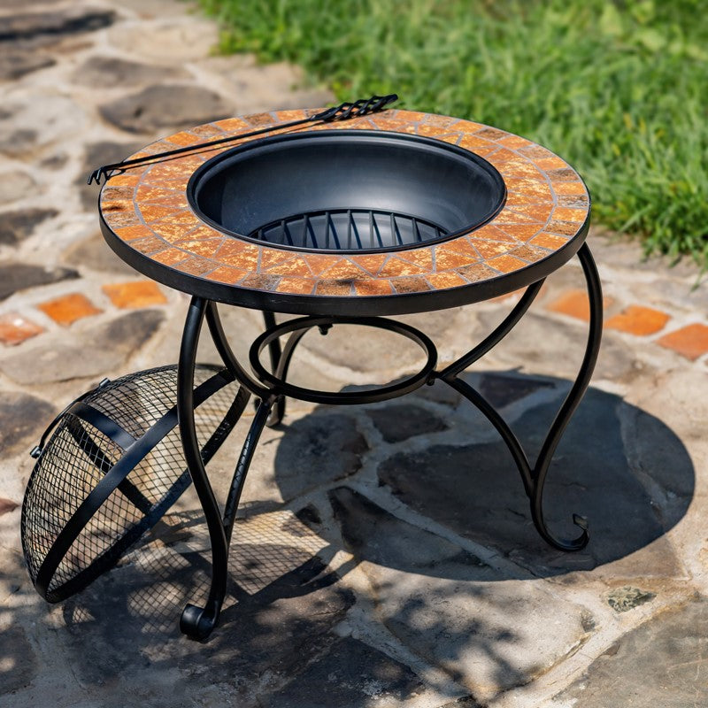 25.6"D. Round Mosaic Tile Metal Fire Pit "Shenandoah"