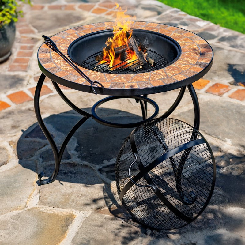 25.6"D. Round Mosaic Tile Metal Fire Pit "Shenandoah"