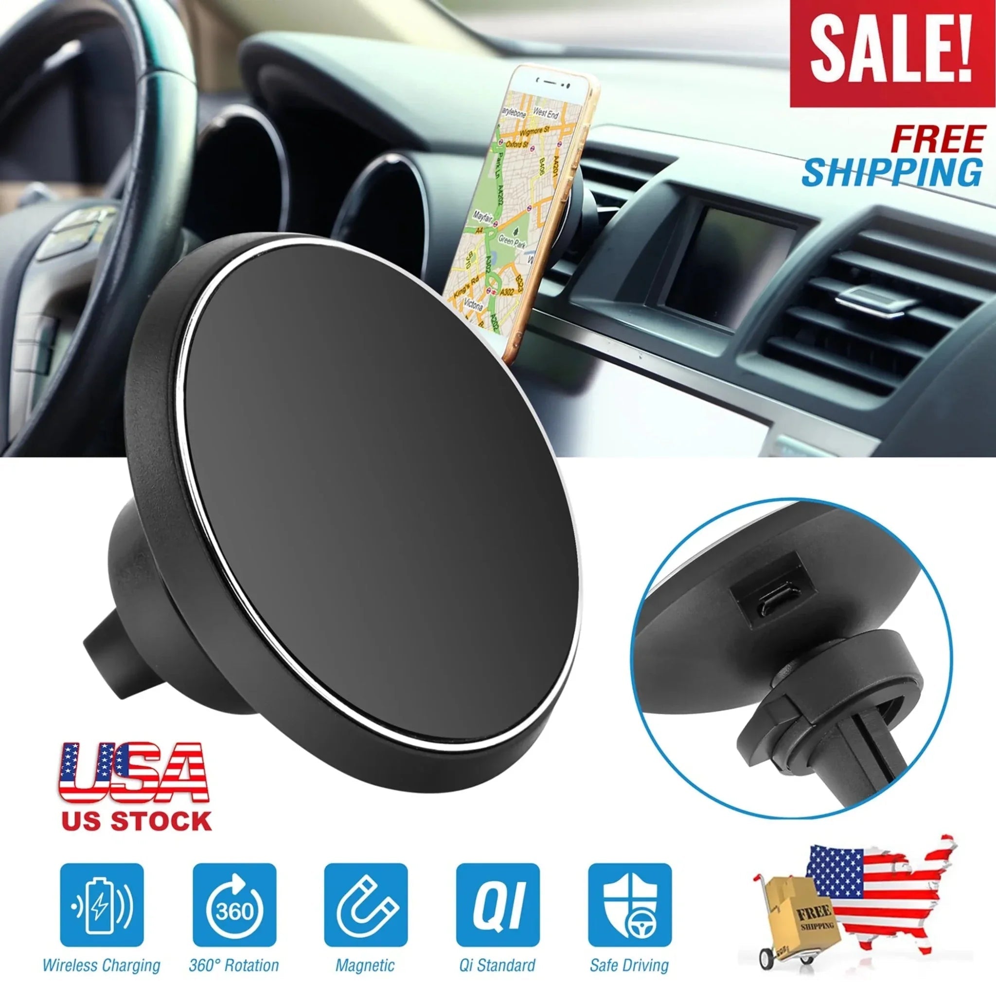 Qi Wireless Car Charger Magnetic Car Phone Charger - Clinch River Fishing USA