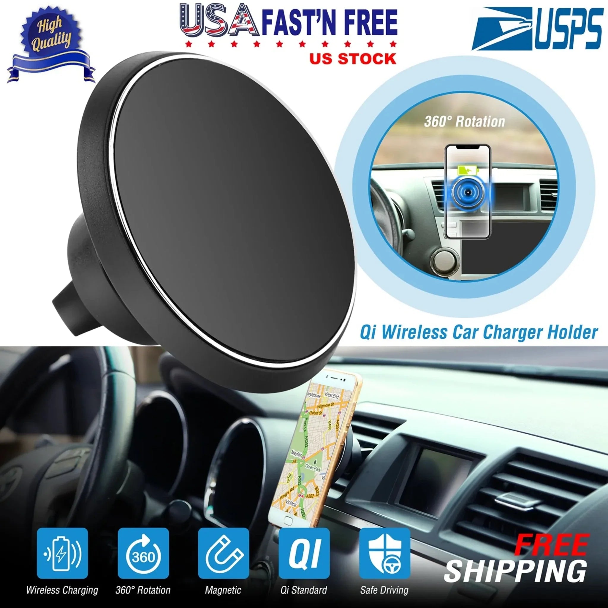 Qi Wireless Car Charger Magnetic Car Phone Charger - Clinch River Fishing USA