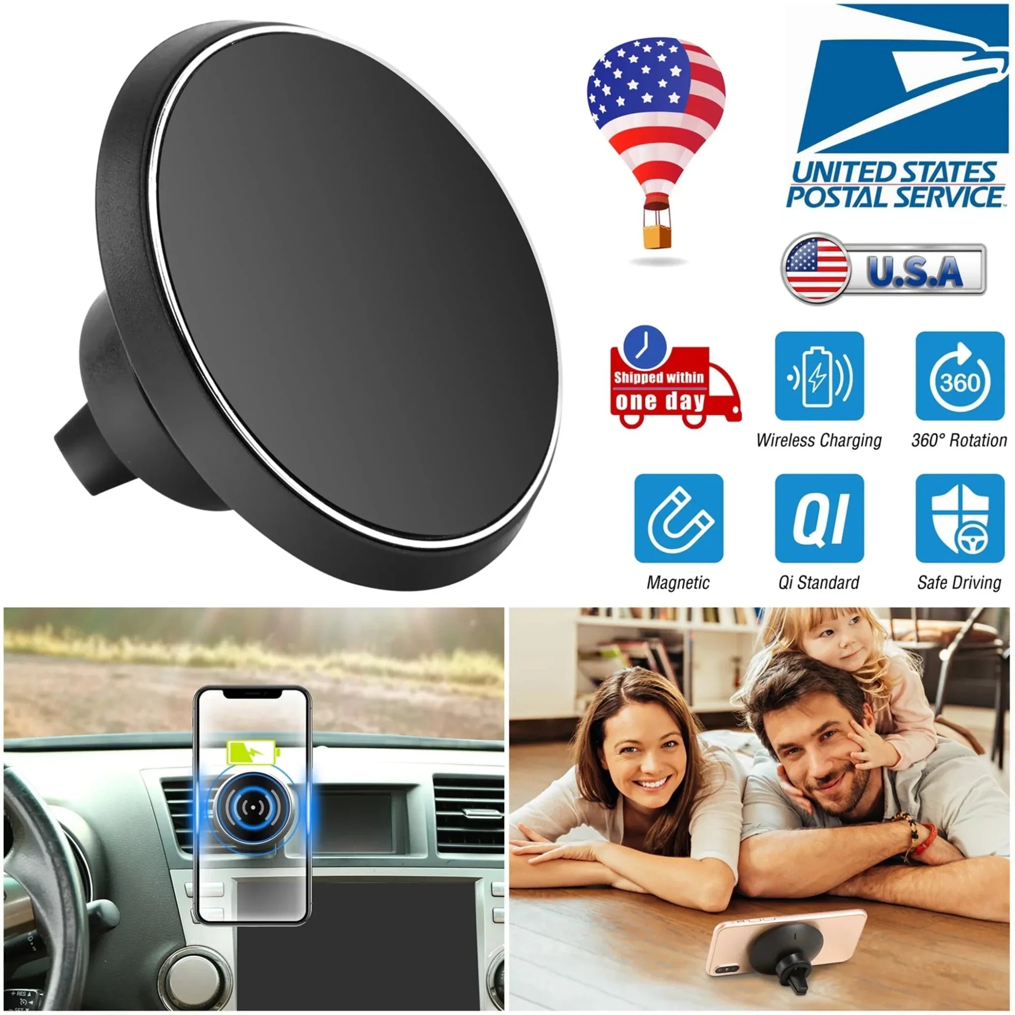 Qi Wireless Car Charger Magnetic Car Phone Charger - Clinch River Fishing USA