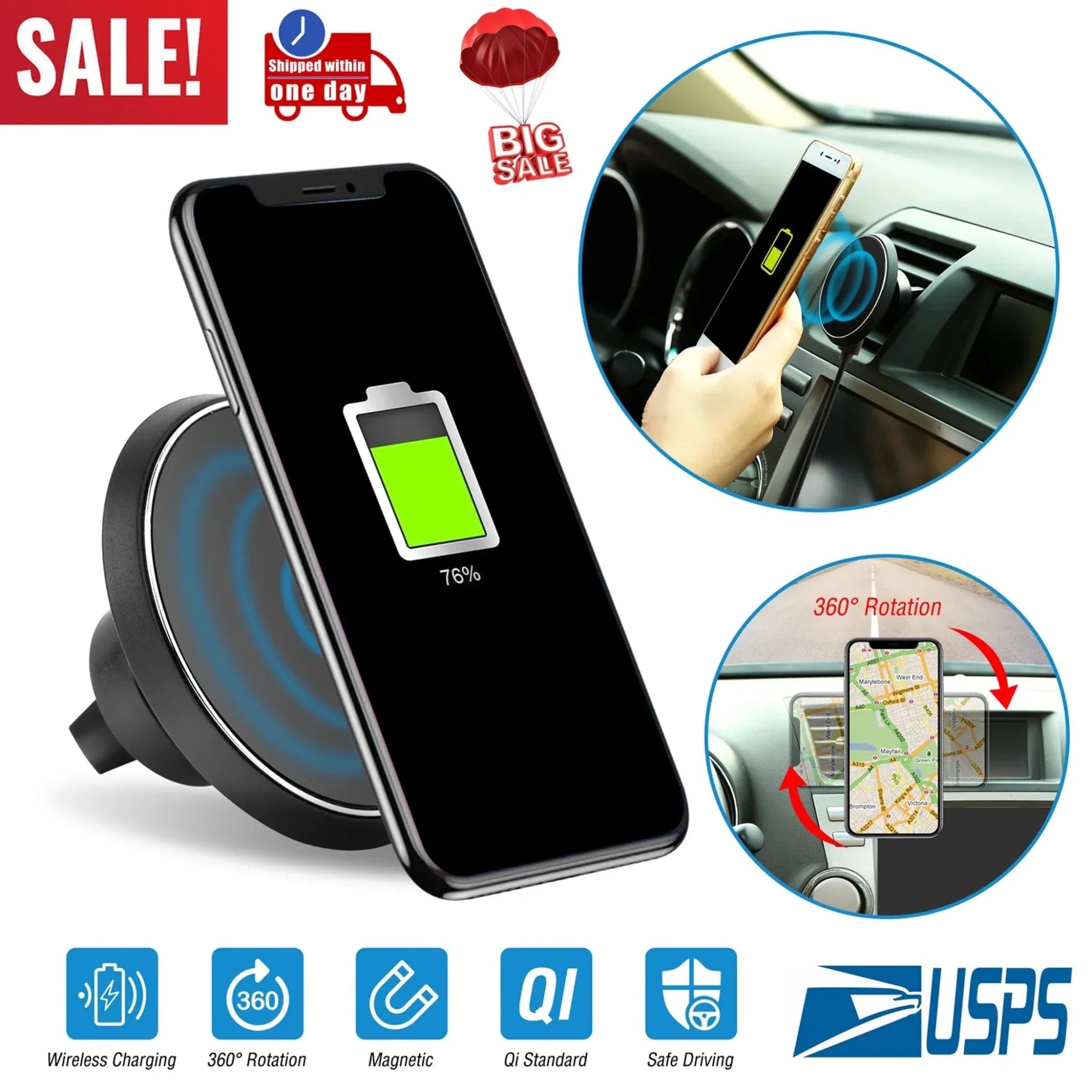 Qi Wireless Car Charger Magnetic Car Phone Charger - Clinch River Fishing USA