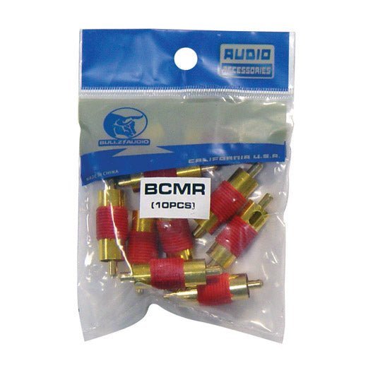 RCA COUPLER MALE;RED; BULLZ AUDIO; 10/BAG - Clinch River Fishing USA
