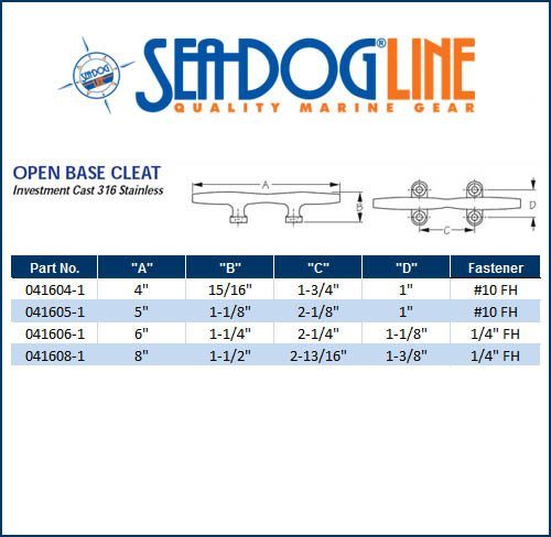Sea Dog Marine S S Open Base Cleat 5"