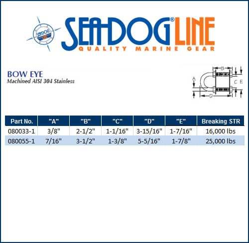 Sea Dog Marine Bow Eye S.S."U" Bolt 3/8