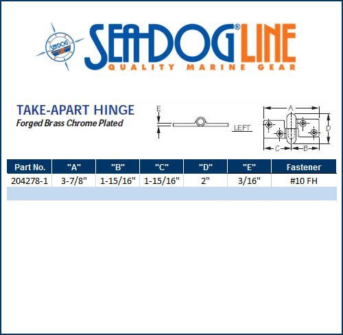 Sea Dog Marine Take Apart Hinge Chrome Brass Pair