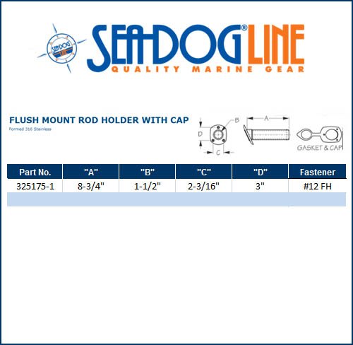 Sea Dog Marine Angled Flush Mt Ss Rod Holder W/Cap