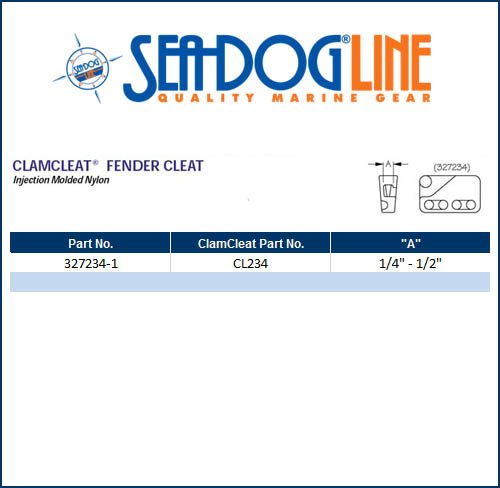 Sea Dog Marine Clamcleat Fender Cleat 1/4-1/2"Line