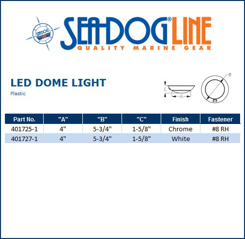 Sea Dog Marine White Led Dome Light 6"