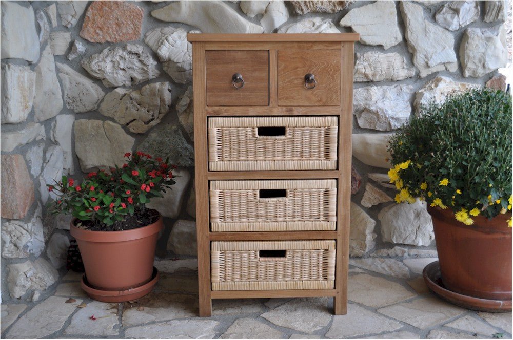 SAFARI OCCASIONAL TABLE WITH DRAWERS & RATTAN BASKET - Clinch River Fishing USA