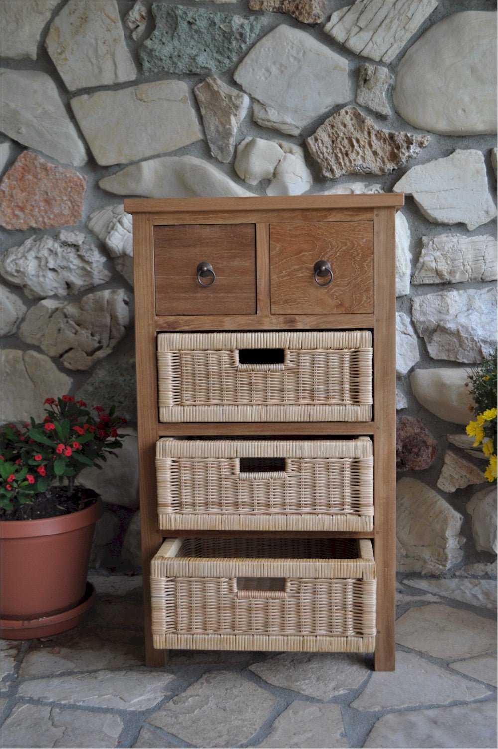 SAFARI OCCASIONAL TABLE WITH DRAWERS & RATTAN BASKET - Clinch River Fishing USA