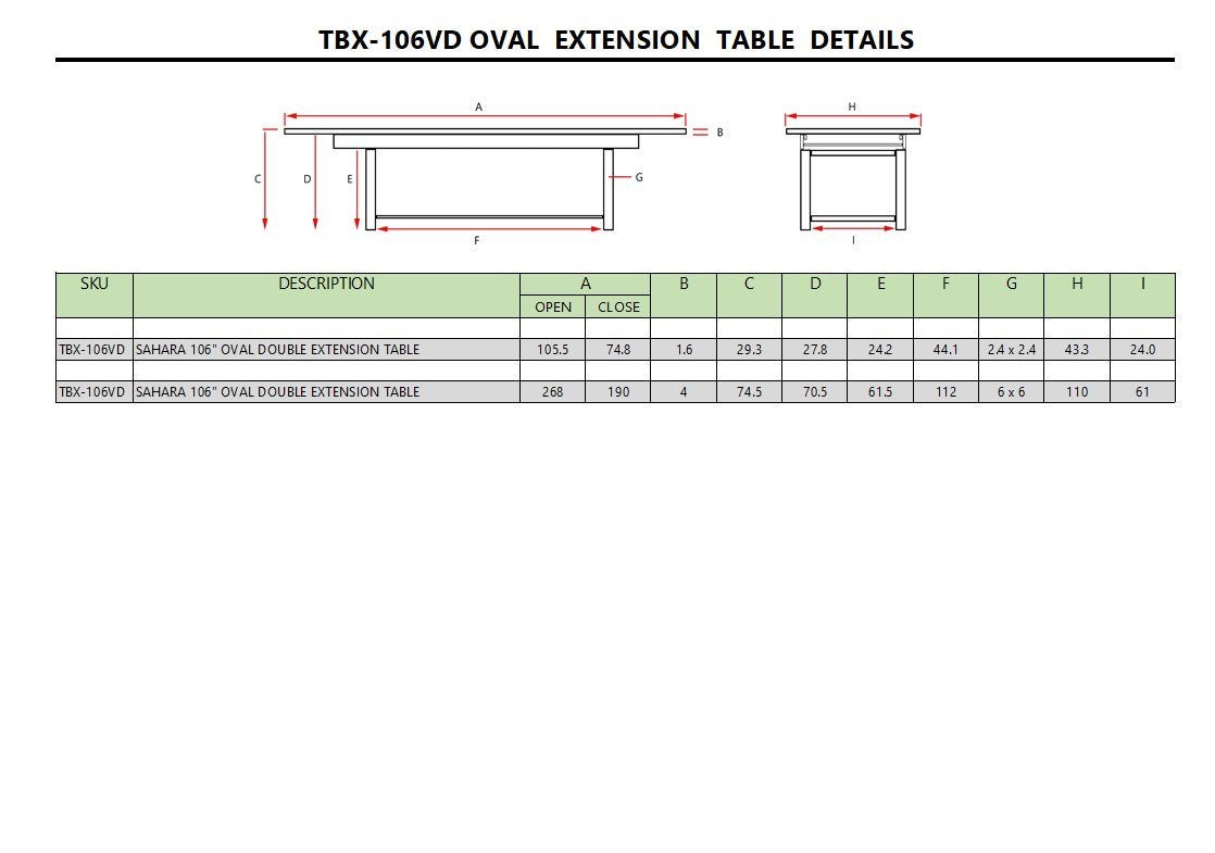 SAHARA 106″ OVAL DOUBLE EXTENSION TABLE - Clinch River Fishing USA