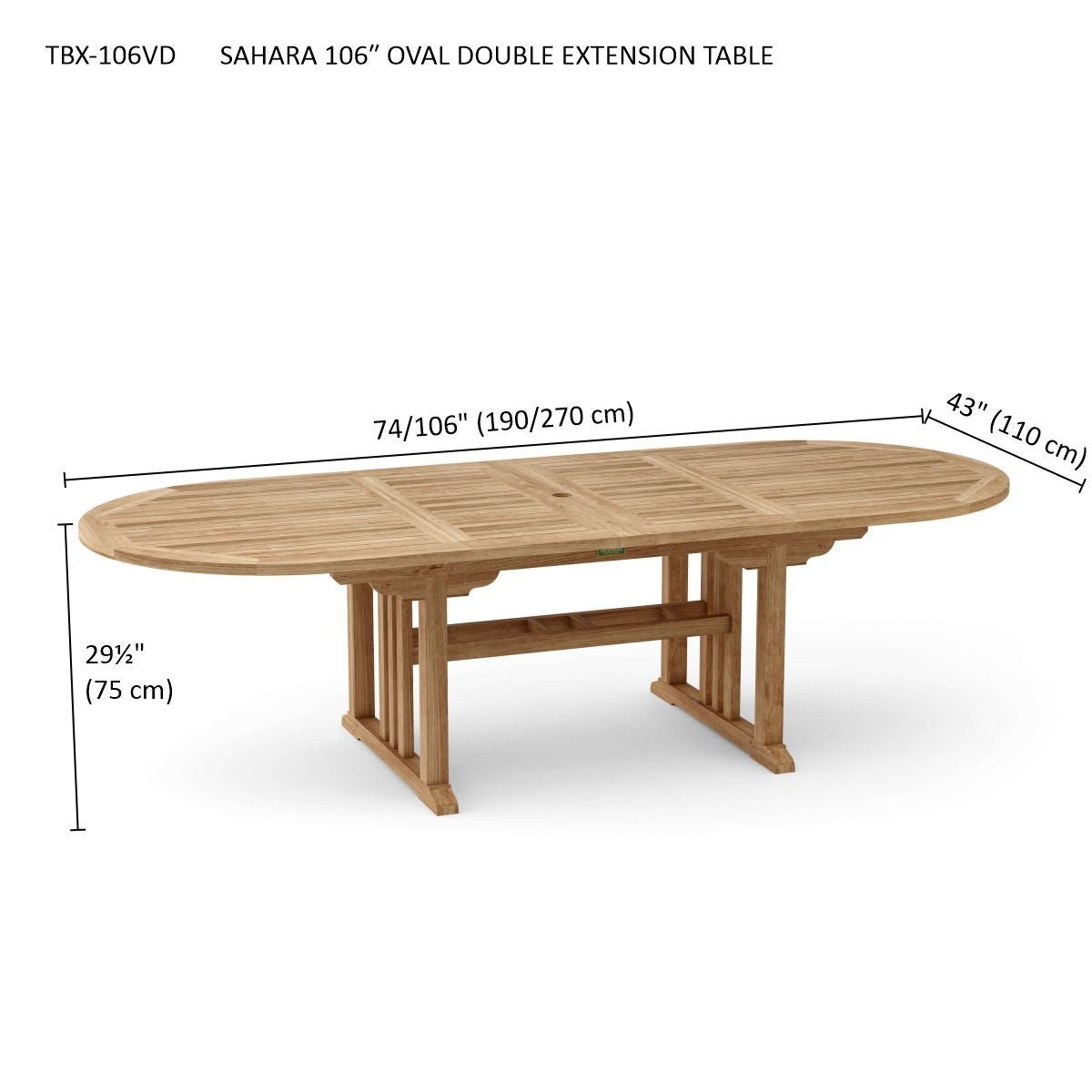 SAHARA 106″ OVAL DOUBLE EXTENSION TABLE - Clinch River Fishing USA