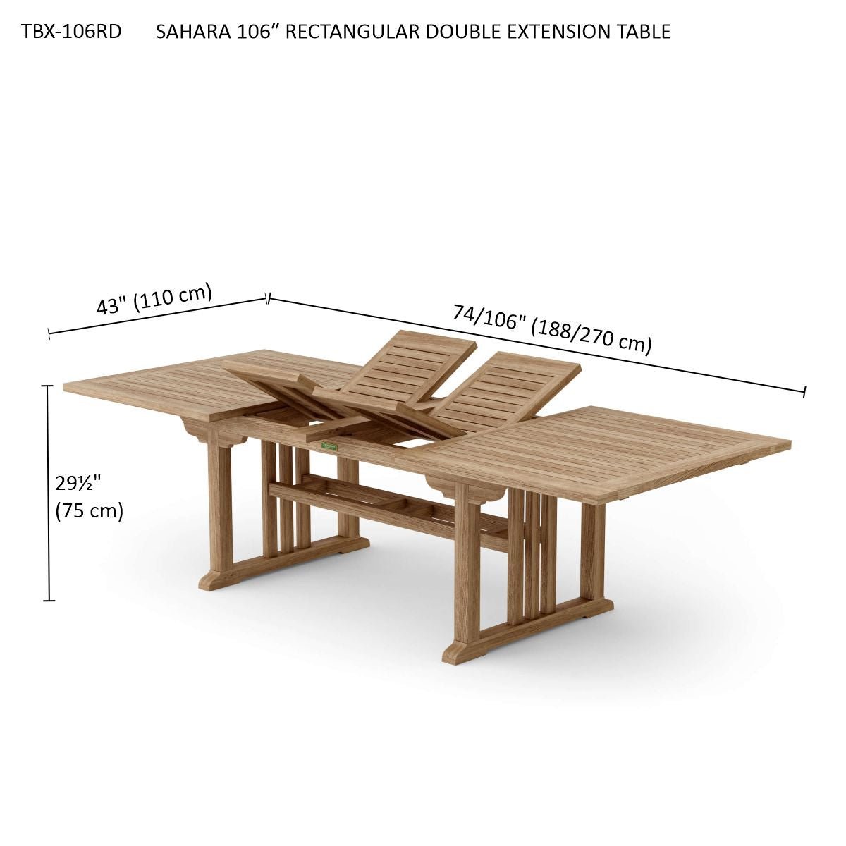 SAHARA 106″ RECTANGULAR DOUBLE EXTENSION TABLE - Clinch River Fishing USA