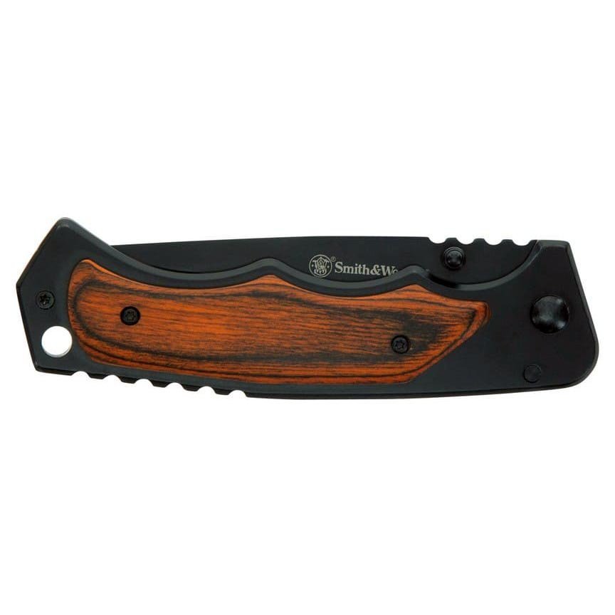 Smith & Wesson 3.7GÇ¦ Folding Pocket Knife (Black with Wood Overlays) - Clinch River Fishing USA