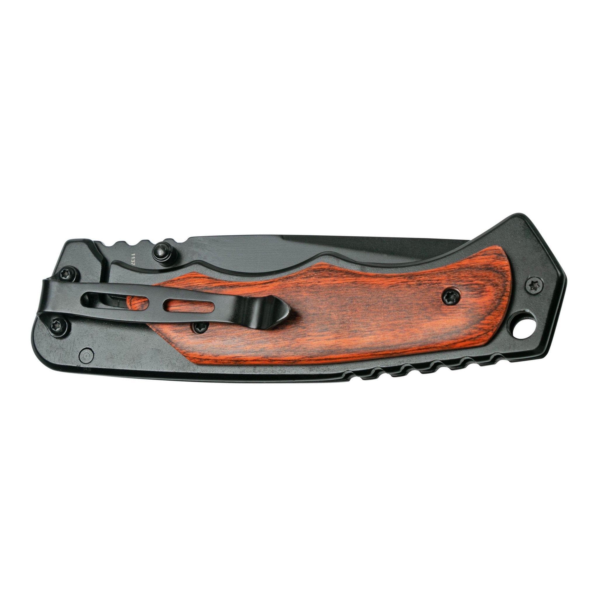 Smith & Wesson 3.7GÇ¦ Folding Pocket Knife (Black with Wood Overlays) - Clinch River Fishing USA