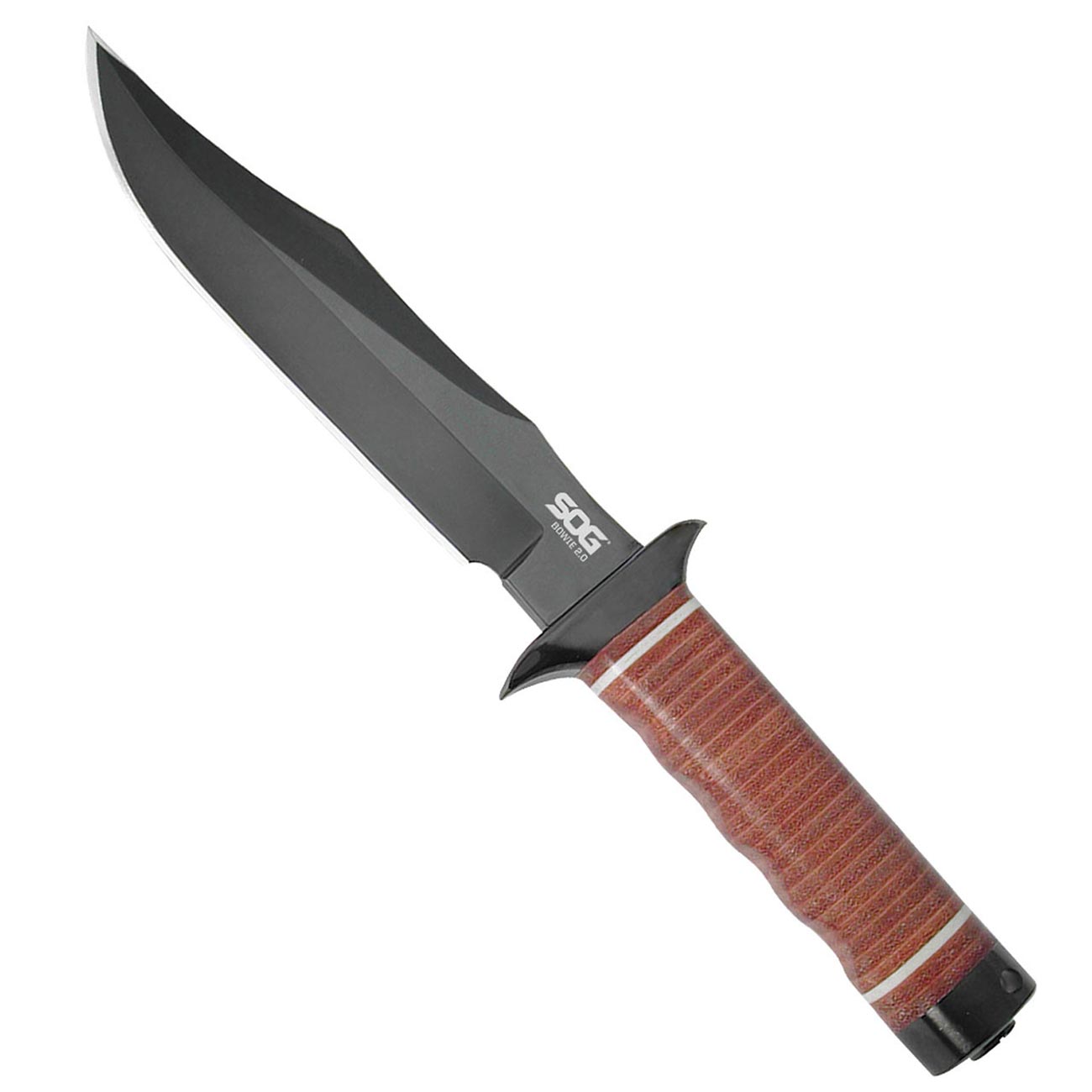 SOG Bowie 2.0 Knife 6.4" Black TiNi Blade Leather Handles Leather Sheath - Clinch River Fishing USA