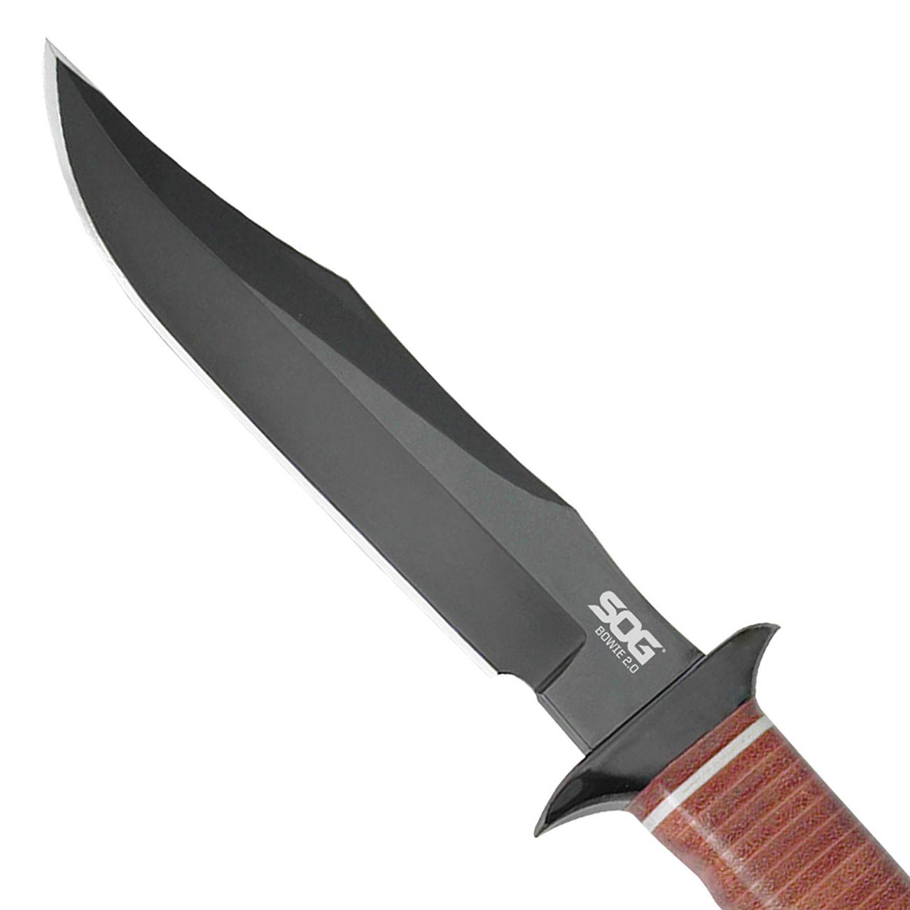 SOG Bowie 2.0 Knife 6.4" Black TiNi Blade Leather Handles Leather Sheath - Clinch River Fishing USA